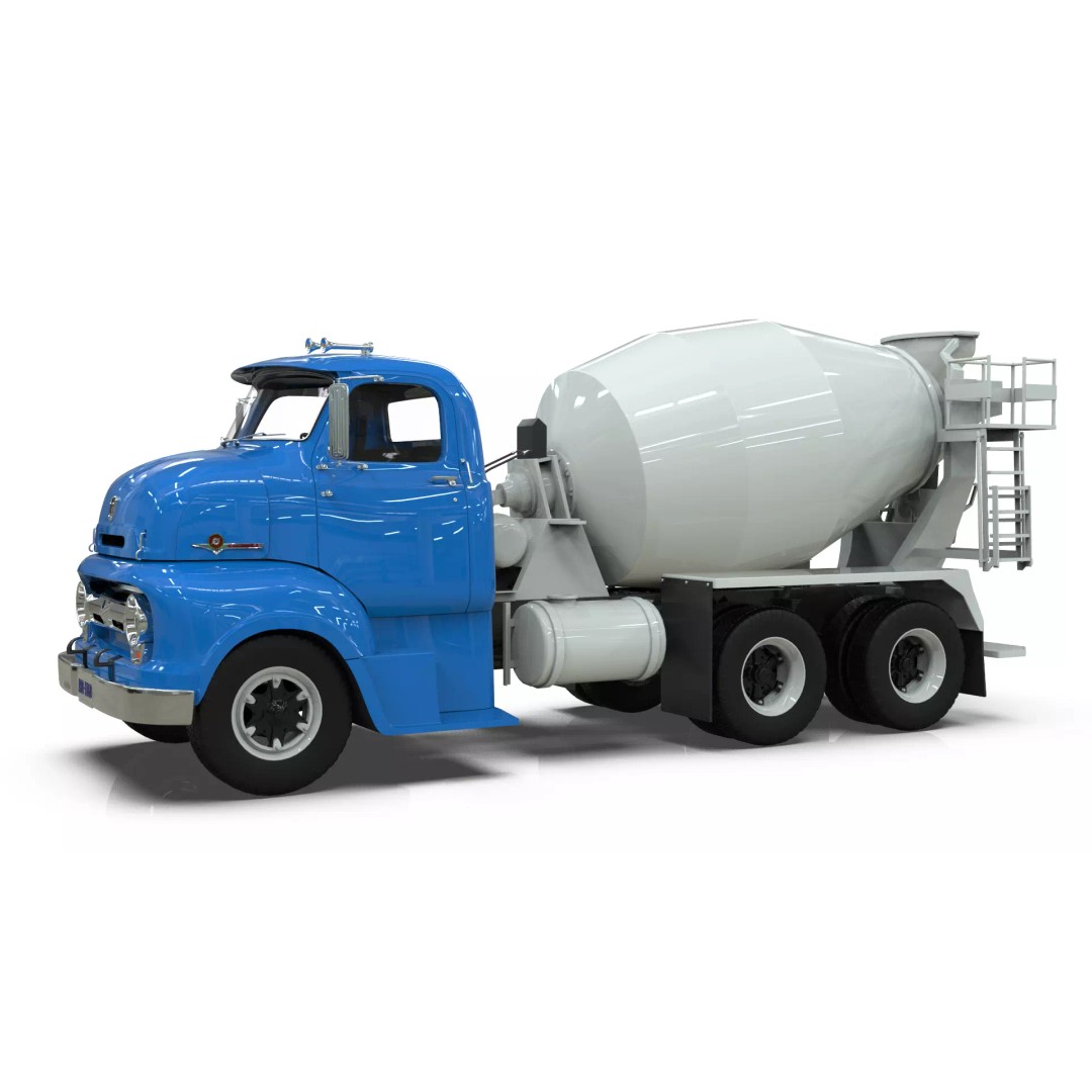 Vintage COE Tandem Axle Cement Mixer Truck 3D Model – Game Ready Asset, FBX, OBJ - View 9