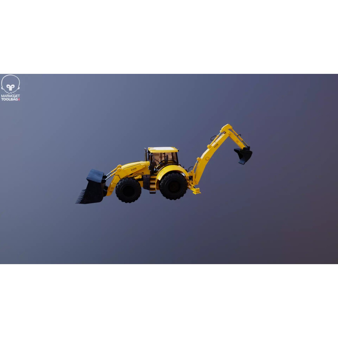 Backhoe Loader 3D Model – Low Poly Industrial Vehicle, FBX