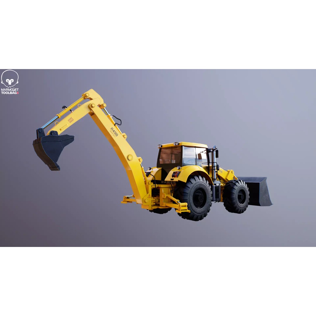 Backhoe Loader 3D Model – Low Poly Industrial Vehicle, FBX - View 10