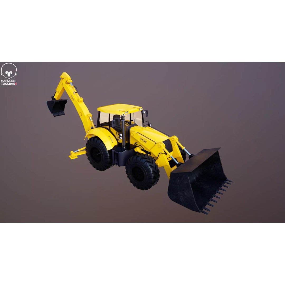 Backhoe Loader 3D Model – Low Poly Industrial Vehicle, FBX - View 11
