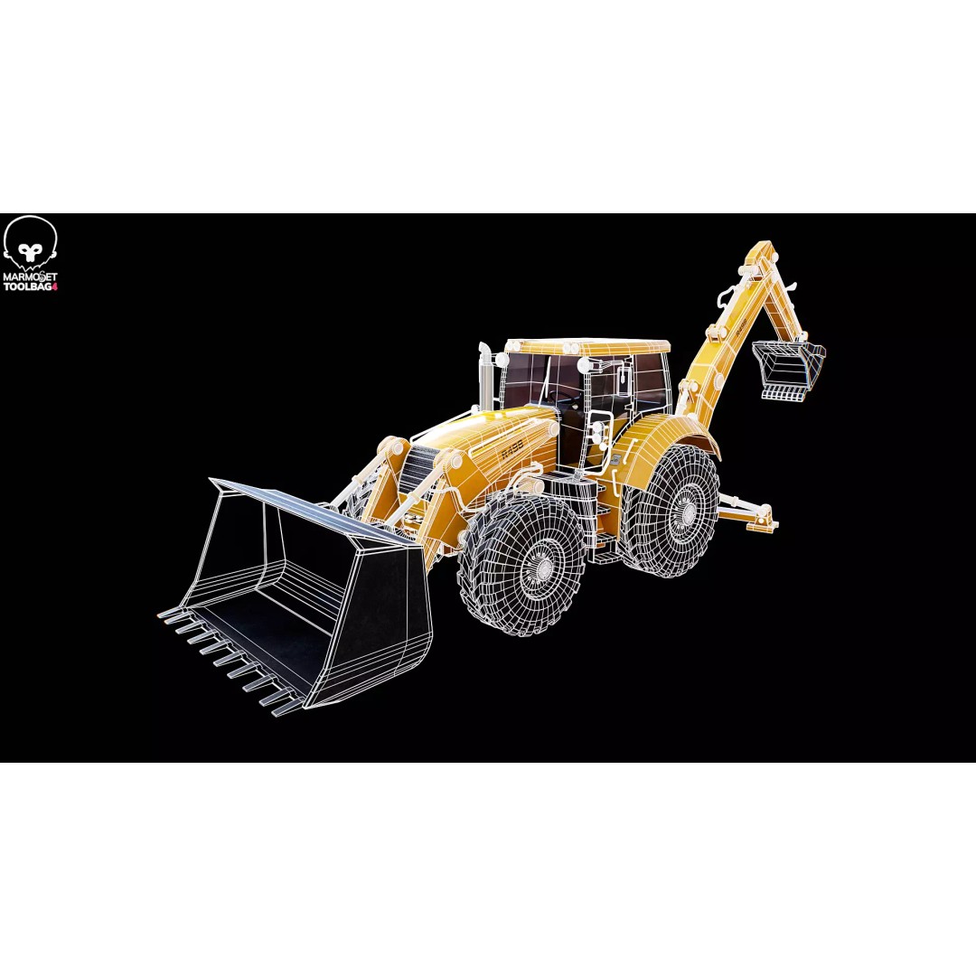 Backhoe Loader 3D Model – Low Poly Industrial Vehicle, FBX - View 12