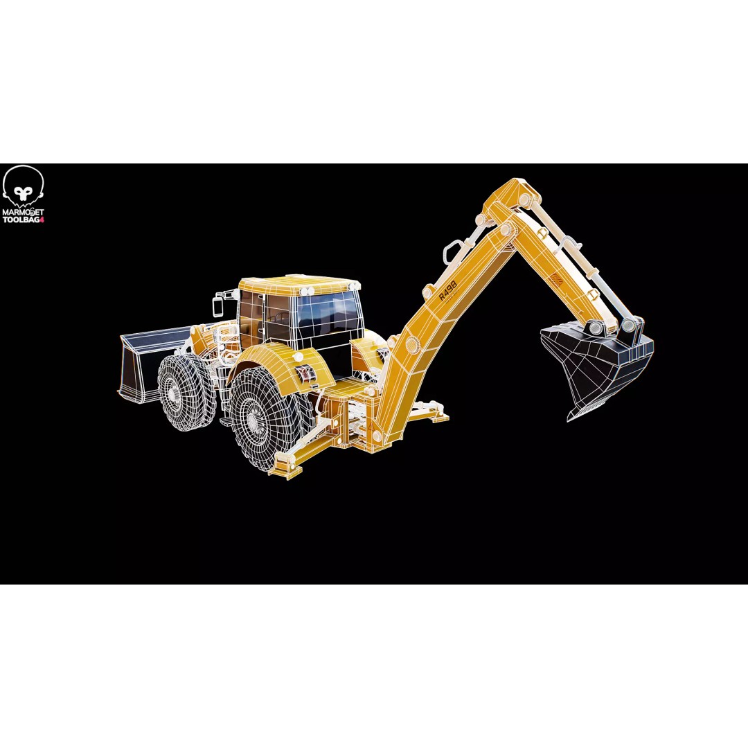 Backhoe Loader 3D Model – Low Poly Industrial Vehicle, FBX - View 13