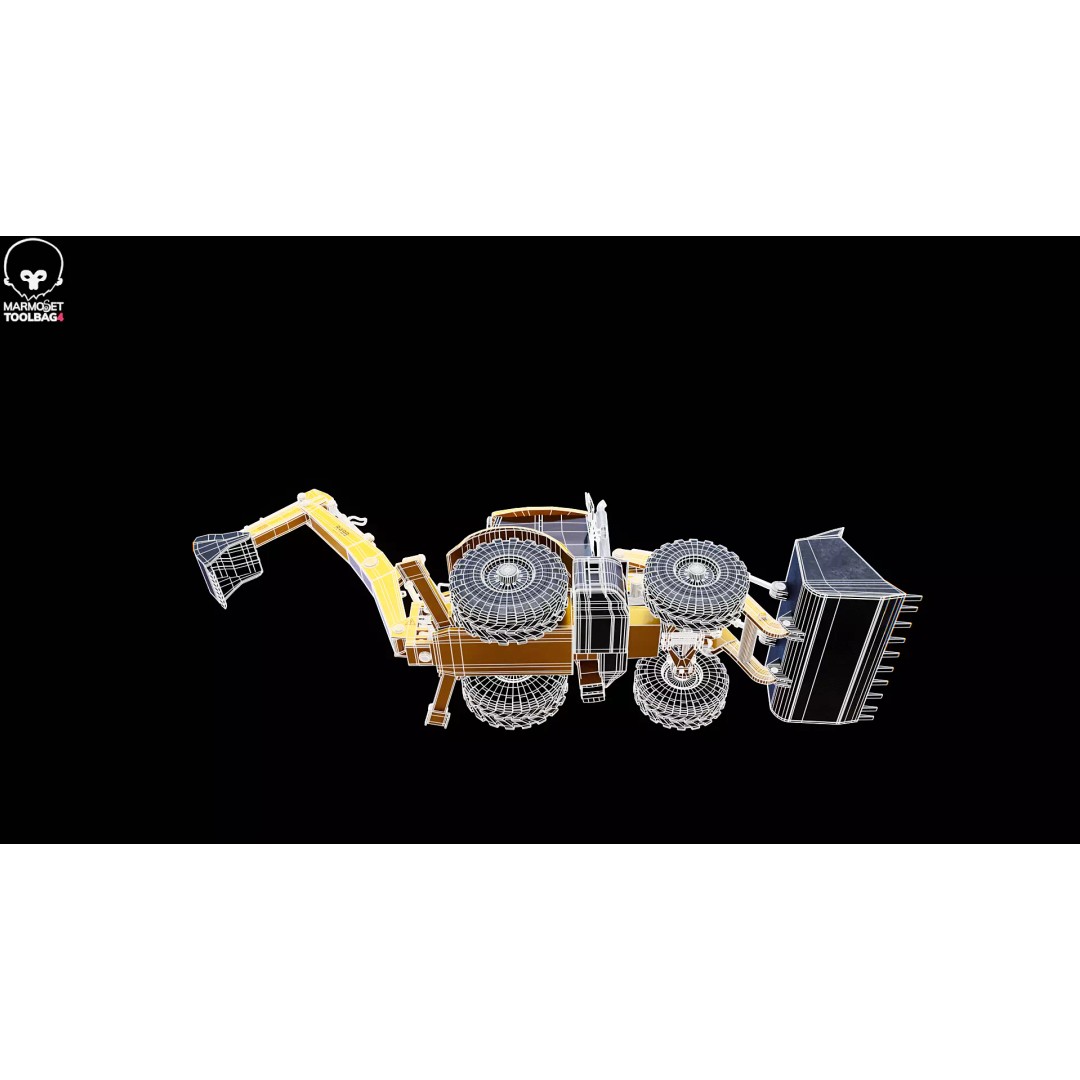 Backhoe Loader 3D Model – Low Poly Industrial Vehicle, FBX - View 14
