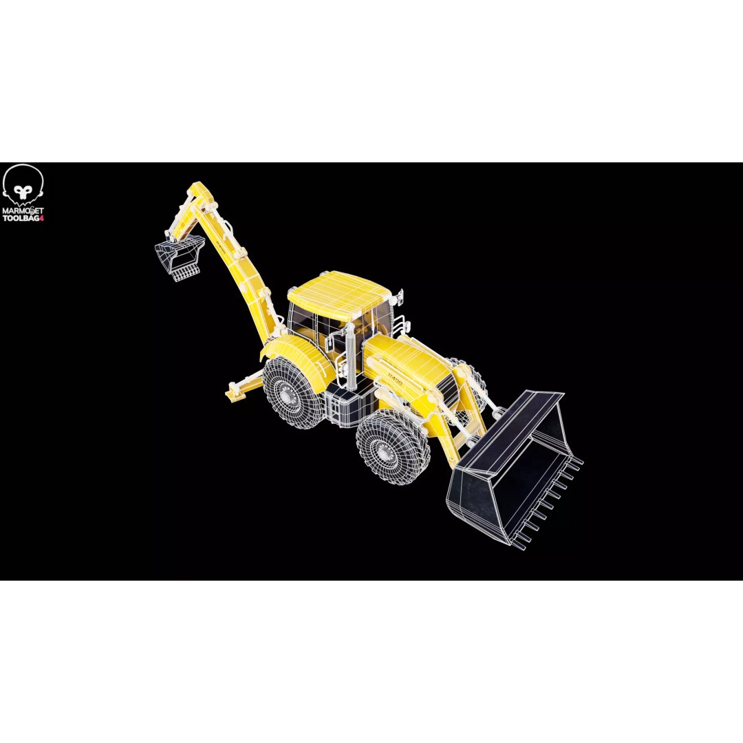 Backhoe Loader 3D Model – Low Poly Industrial Vehicle, FBX - View 15