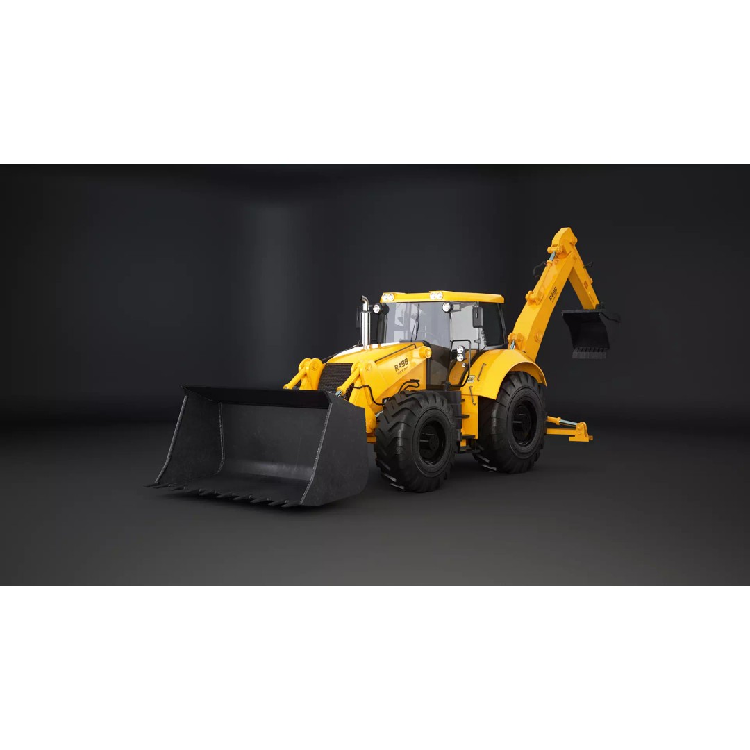 Backhoe Loader 3D Model – Low Poly Industrial Vehicle, FBX - View 2