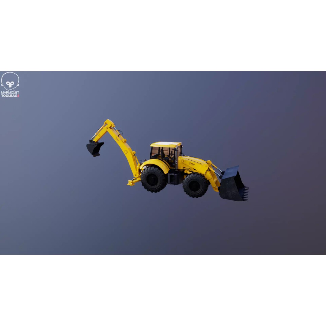 Backhoe Loader 3D Model – Low Poly Industrial Vehicle, FBX - View 22