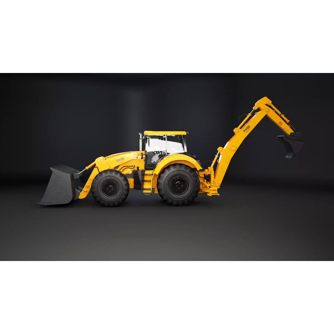 Backhoe Loader 3D Model – Low Poly Industrial Vehicle, FBX - View 3