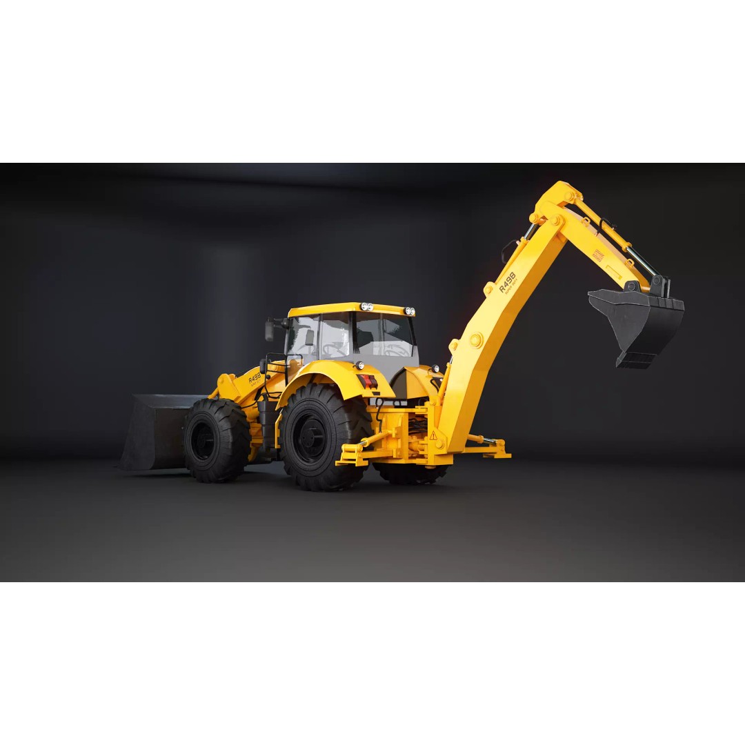 Backhoe Loader 3D Model – Low Poly Industrial Vehicle, FBX - View 4