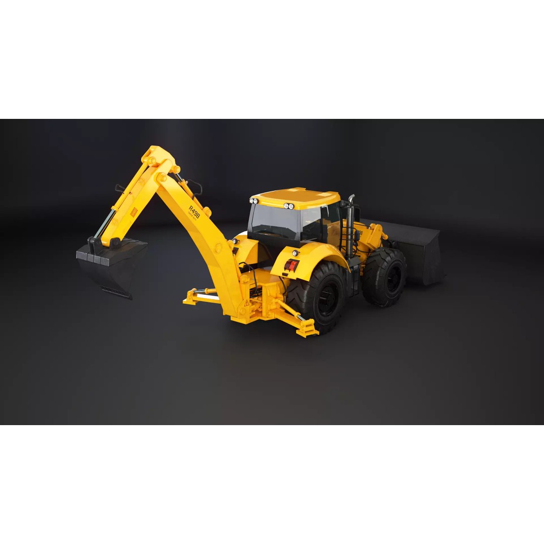 Backhoe Loader 3D Model – Low Poly Industrial Vehicle, FBX - View 5