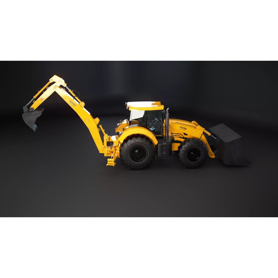 Backhoe Loader 3D Model – Low Poly Industrial Vehicle, FBX - View 6