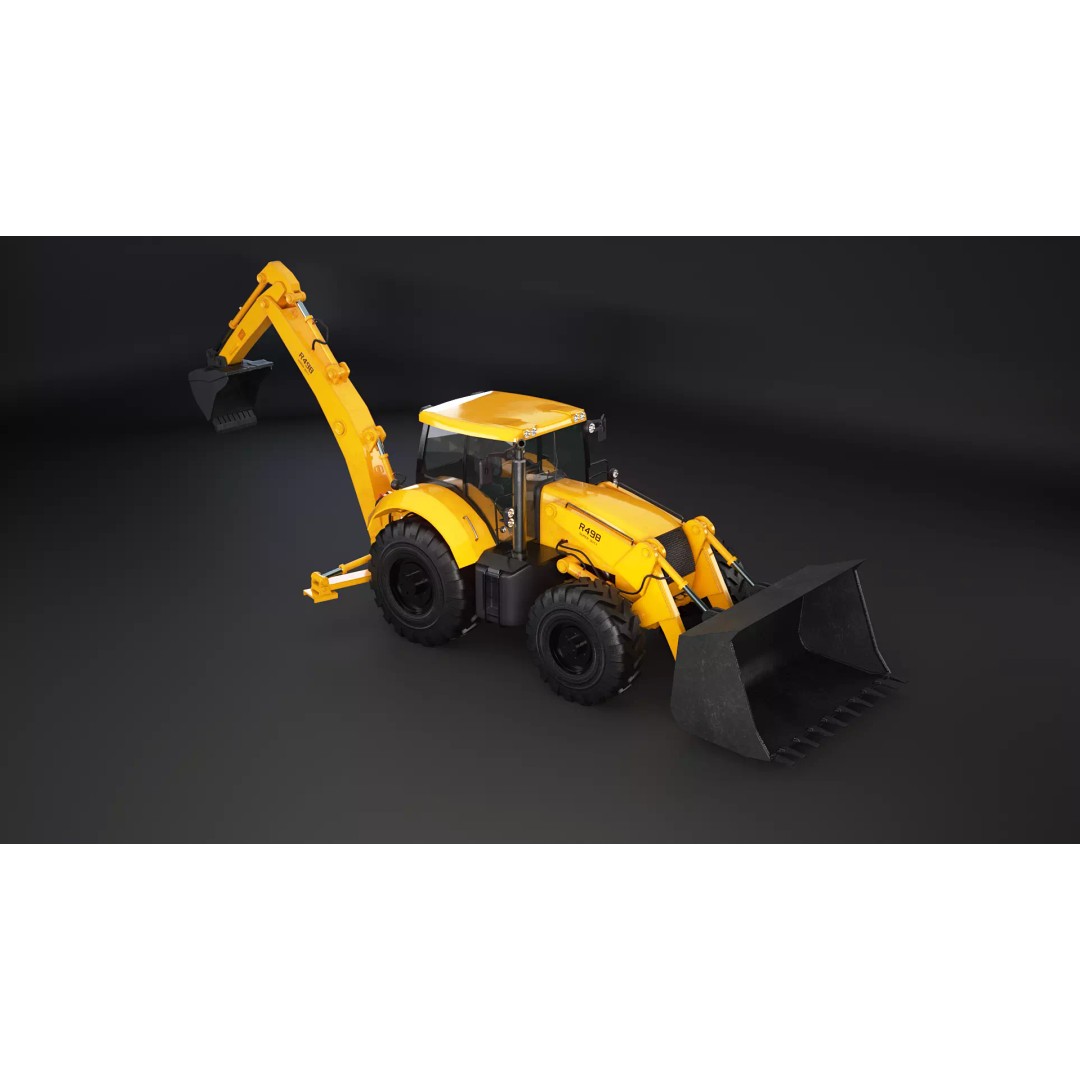 Backhoe Loader 3D Model – Low Poly Industrial Vehicle, FBX - View 7