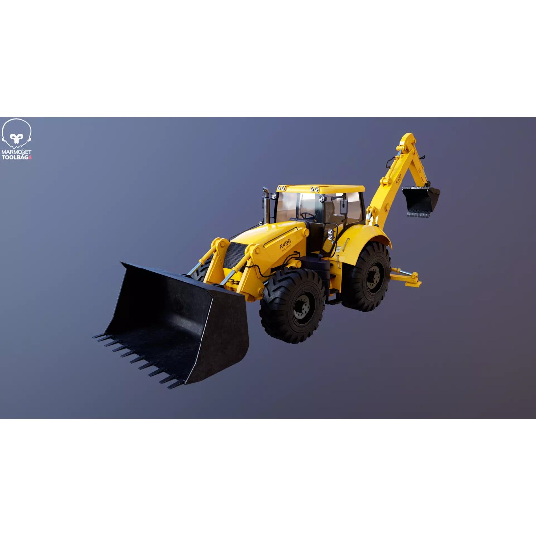 Backhoe Loader 3D Model – Low Poly Industrial Vehicle, FBX - View 8
