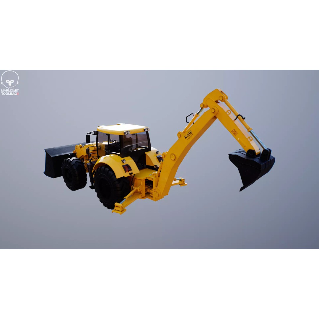 Backhoe Loader 3D Model – Low Poly Industrial Vehicle, FBX - View 9