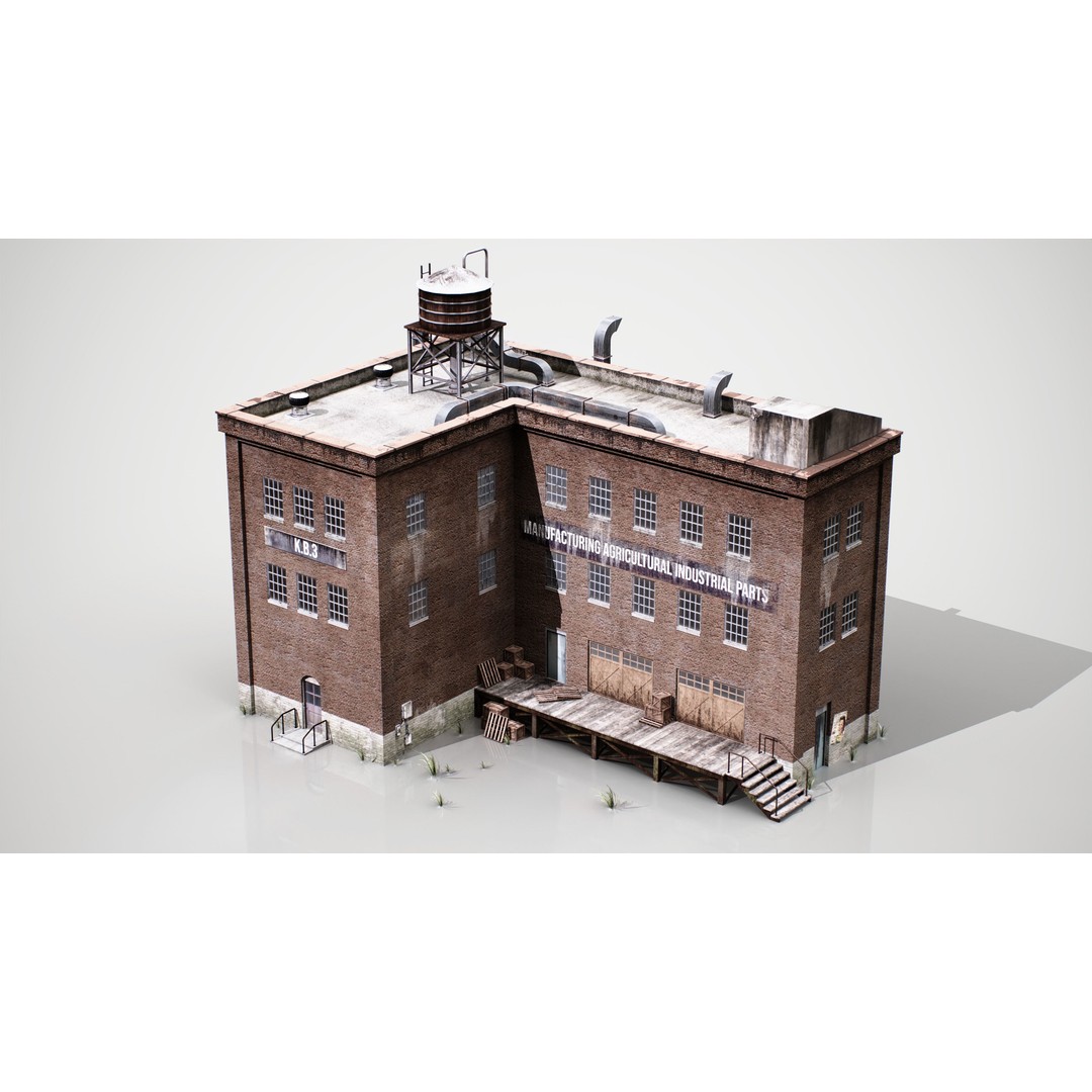 Industrial Building 3D Model – Low Poly Game Asset, FBX, OBJ - View 10