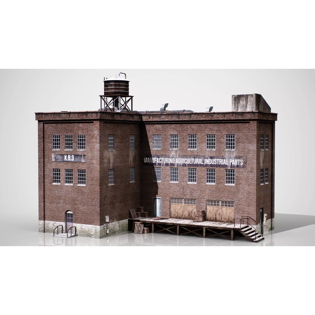 Industrial Building 3D Model – Low Poly Game Asset, FBX, OBJ - View 2