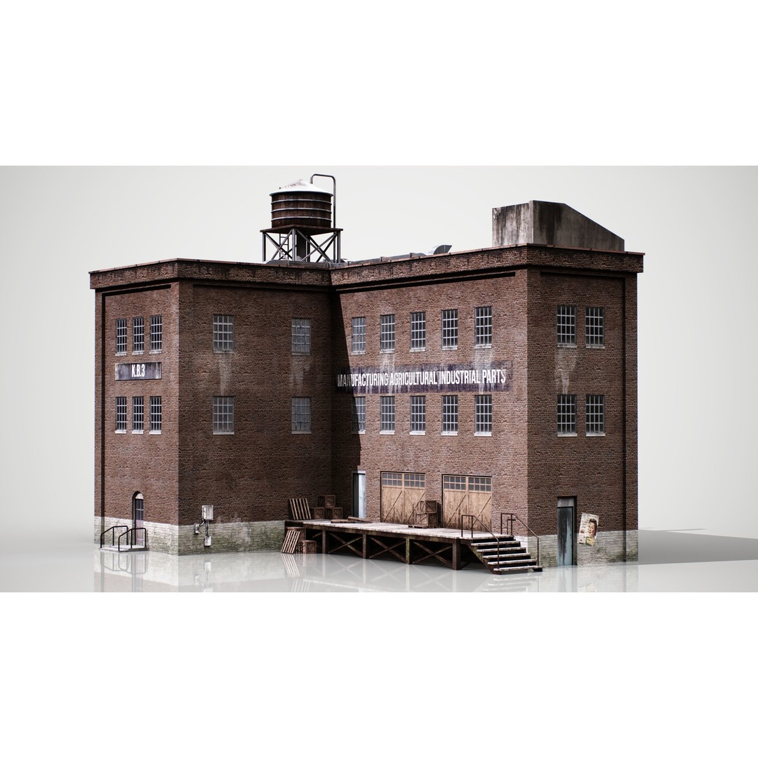 Industrial Building 3D Model – Low Poly Game Asset, FBX, OBJ - View 3