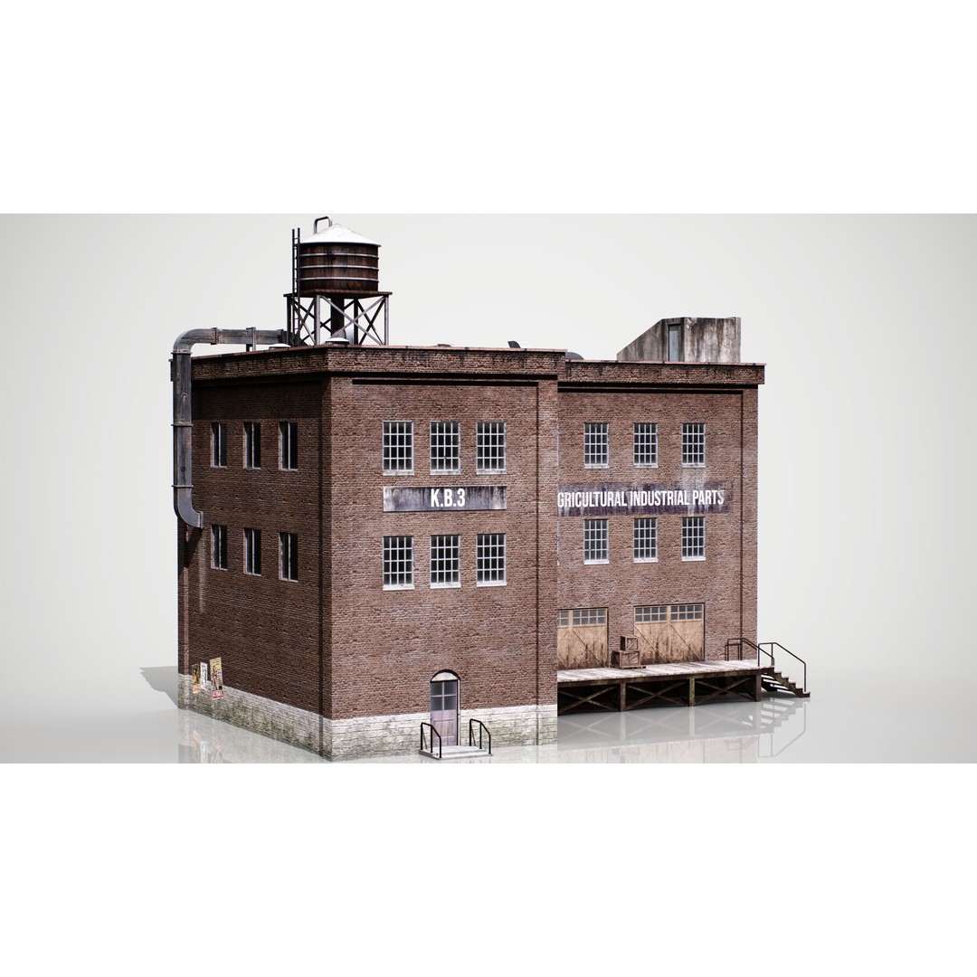 Industrial Building 3D Model – Low Poly Game Asset, FBX, OBJ - View 4