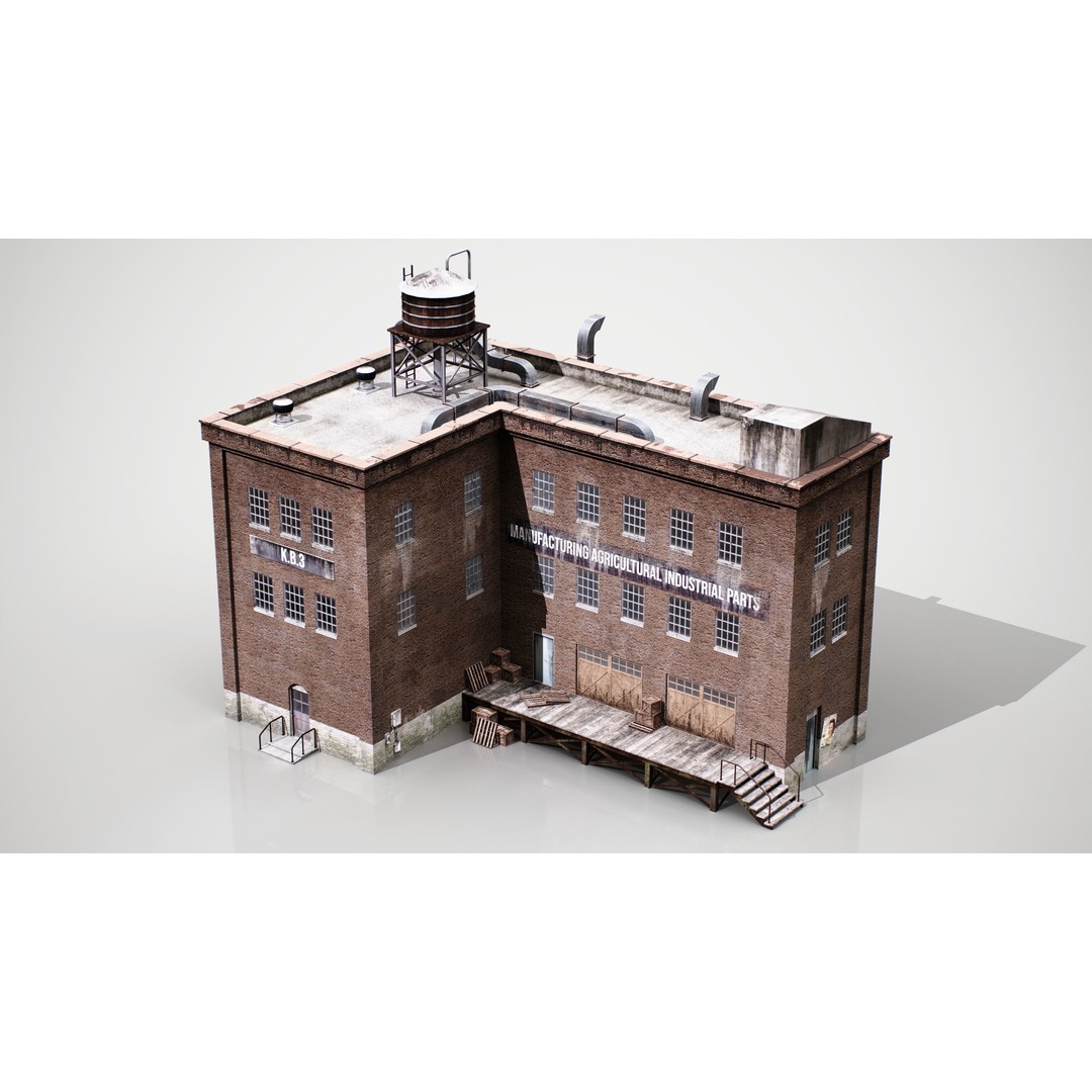 Industrial Building 3D Model – Low Poly Game Asset, FBX, OBJ - View 5