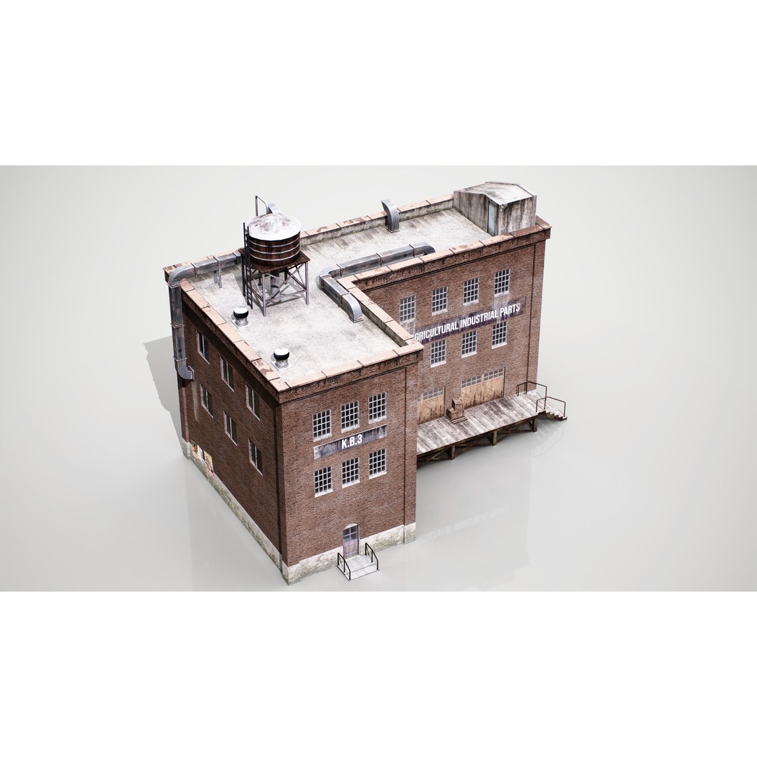 Industrial Building 3D Model – Low Poly Game Asset, FBX, OBJ - View 6