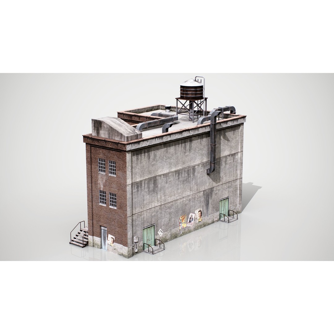 Industrial Building 3D Model – Low Poly Game Asset, FBX, OBJ - View 7