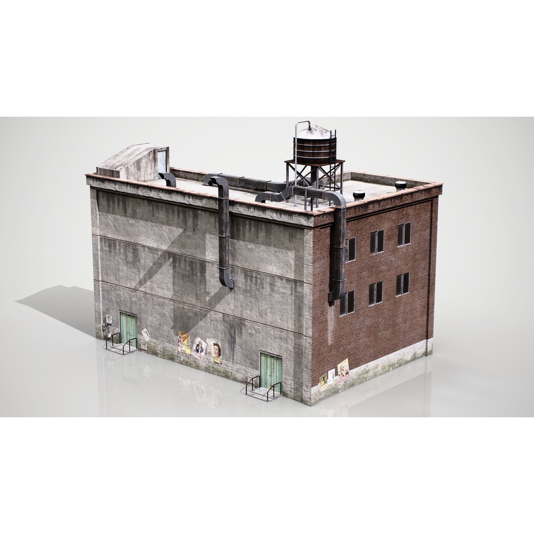 Industrial Building 3D Model – Low Poly Game Asset, FBX, OBJ - View 9