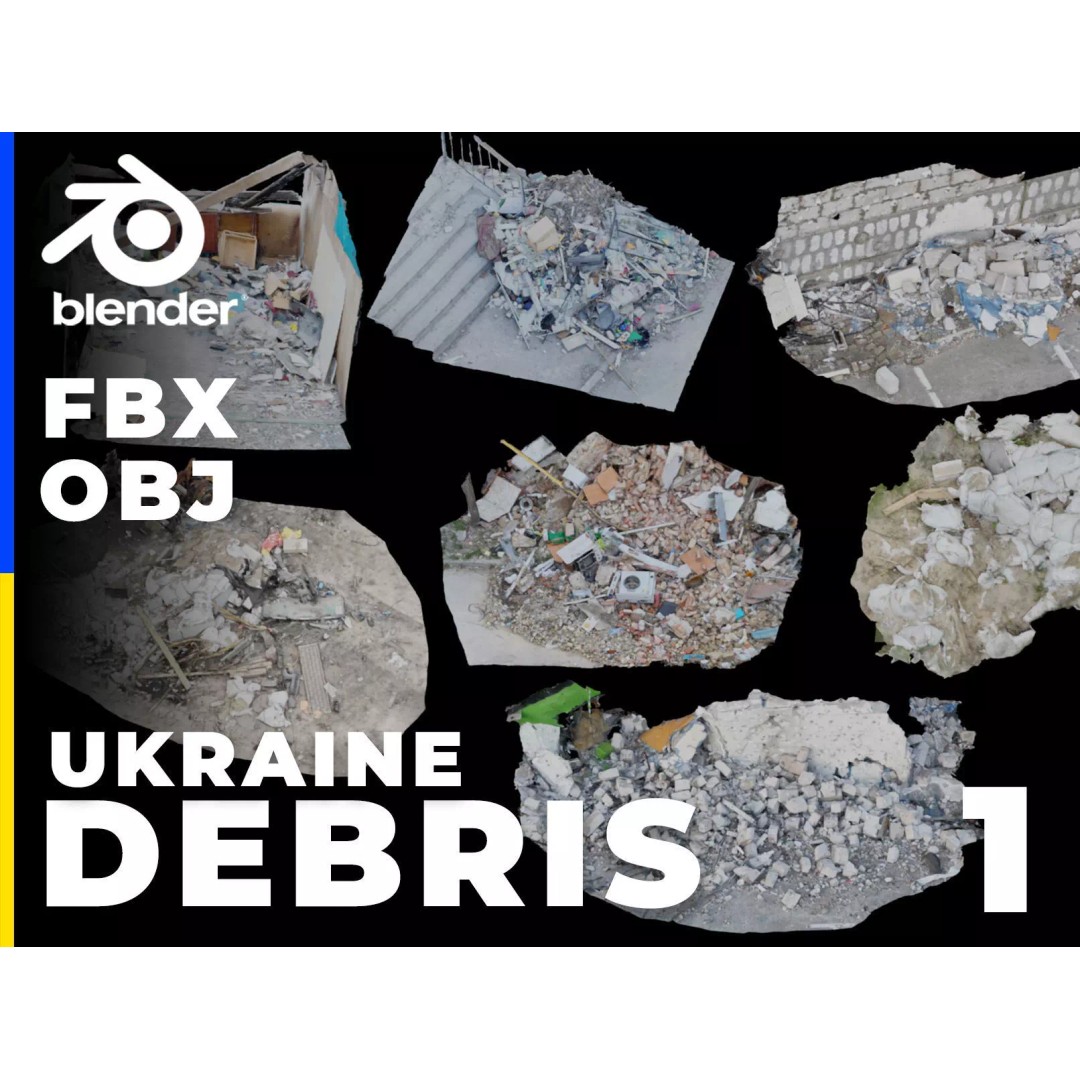 Ukraine Debris 3D Model – Low Poly Game Asset, FBX, OBJ, Blender - View 2