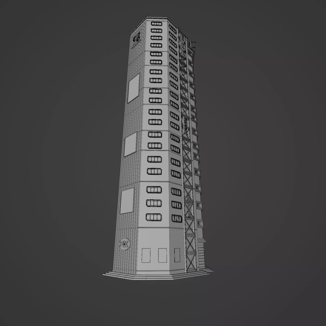Futuristic Neon Skyscraper 3D Model – Low Poly Game Asset, FBX, Blender - View 12