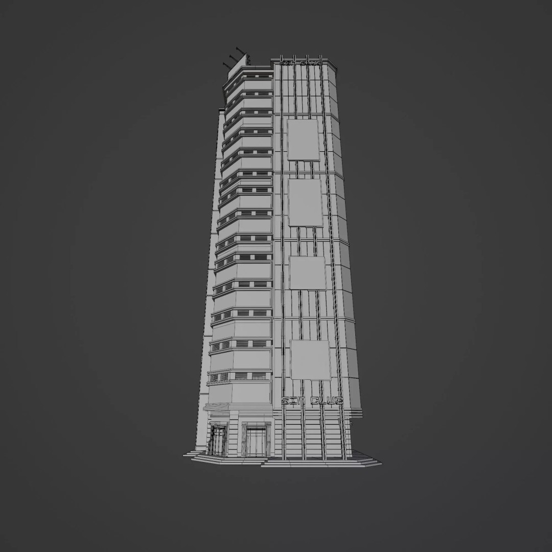 Futuristic Neon Skyscraper 3D Model – Low Poly Game Asset, FBX, Blender - View 13