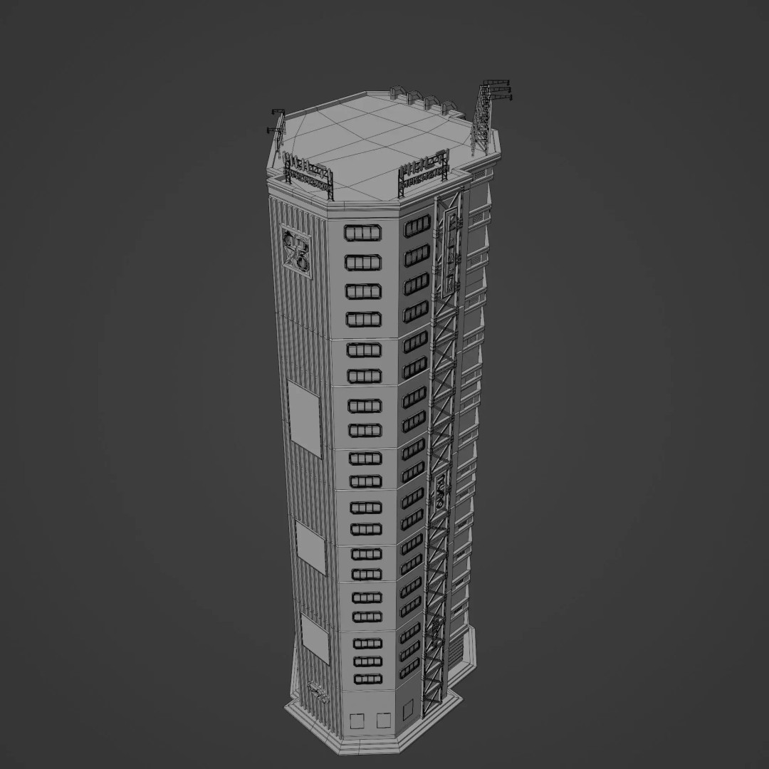 Futuristic Neon Skyscraper 3D Model – Low Poly Game Asset, FBX, Blender - View 14