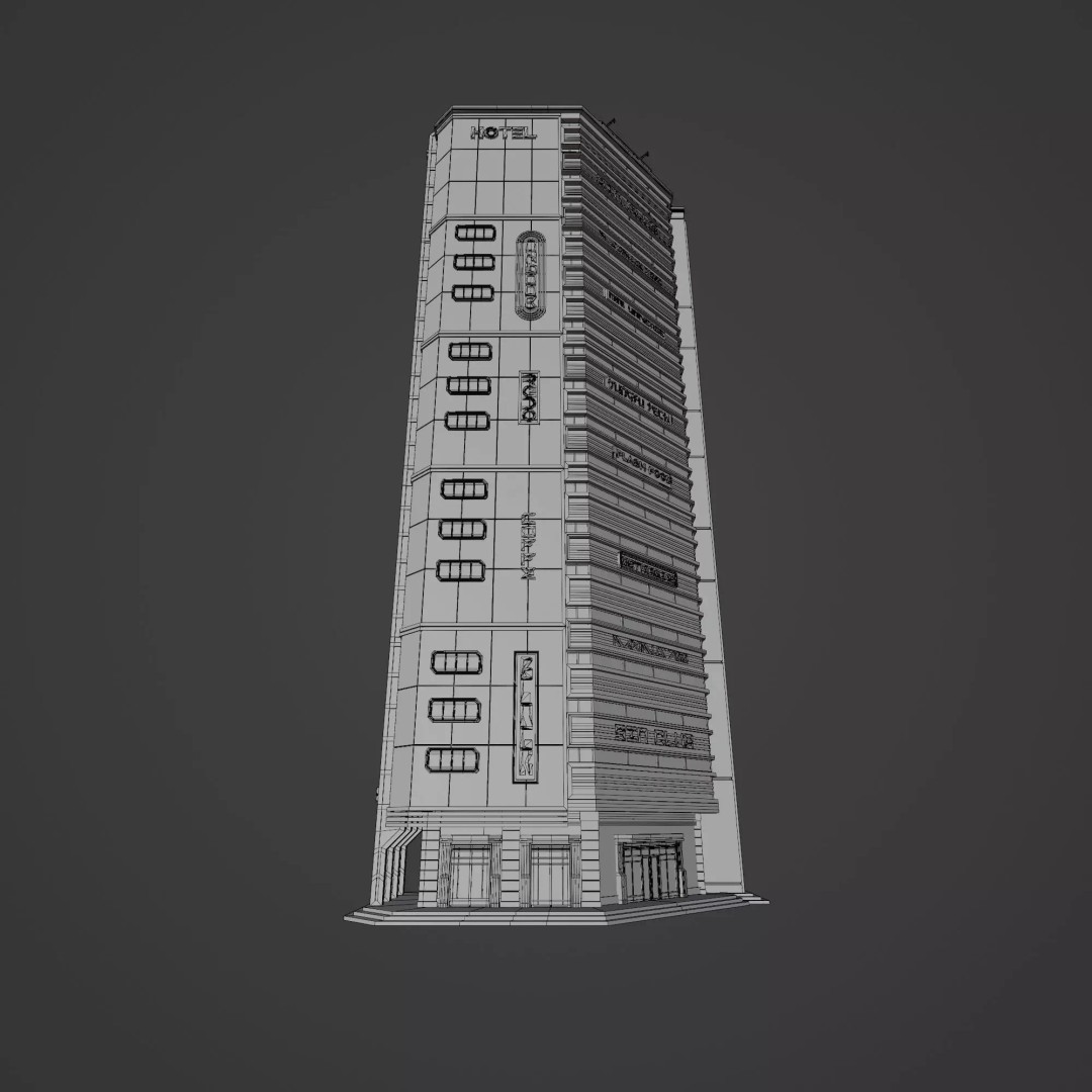 Futuristic Neon Skyscraper 3D Model – Low Poly Game Asset, FBX, Blender - View 15