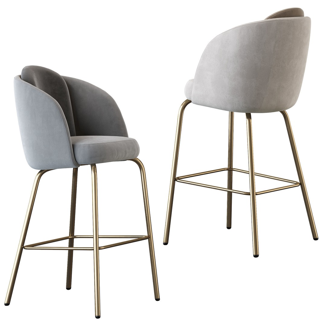 Lucia Barstool 3D Model – Upholstered Design, PBR Textures, FBX - View 3