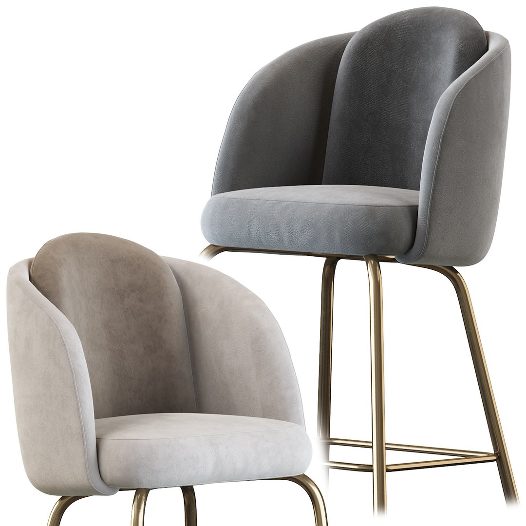 Lucia Barstool 3D Model – Upholstered Design, PBR Textures, FBX - View 4