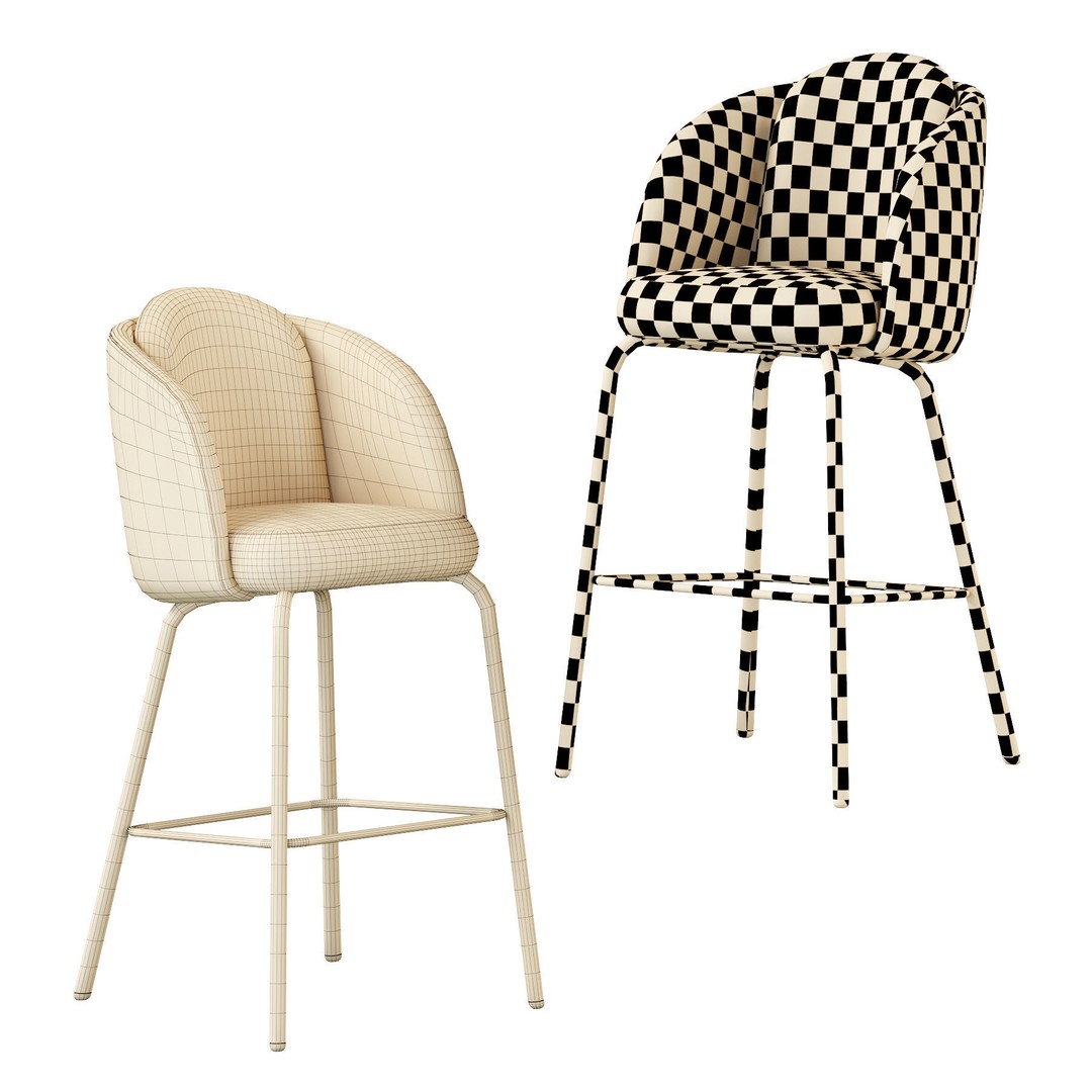 Lucia Barstool 3D Model – Upholstered Design, PBR Textures, FBX - View 5