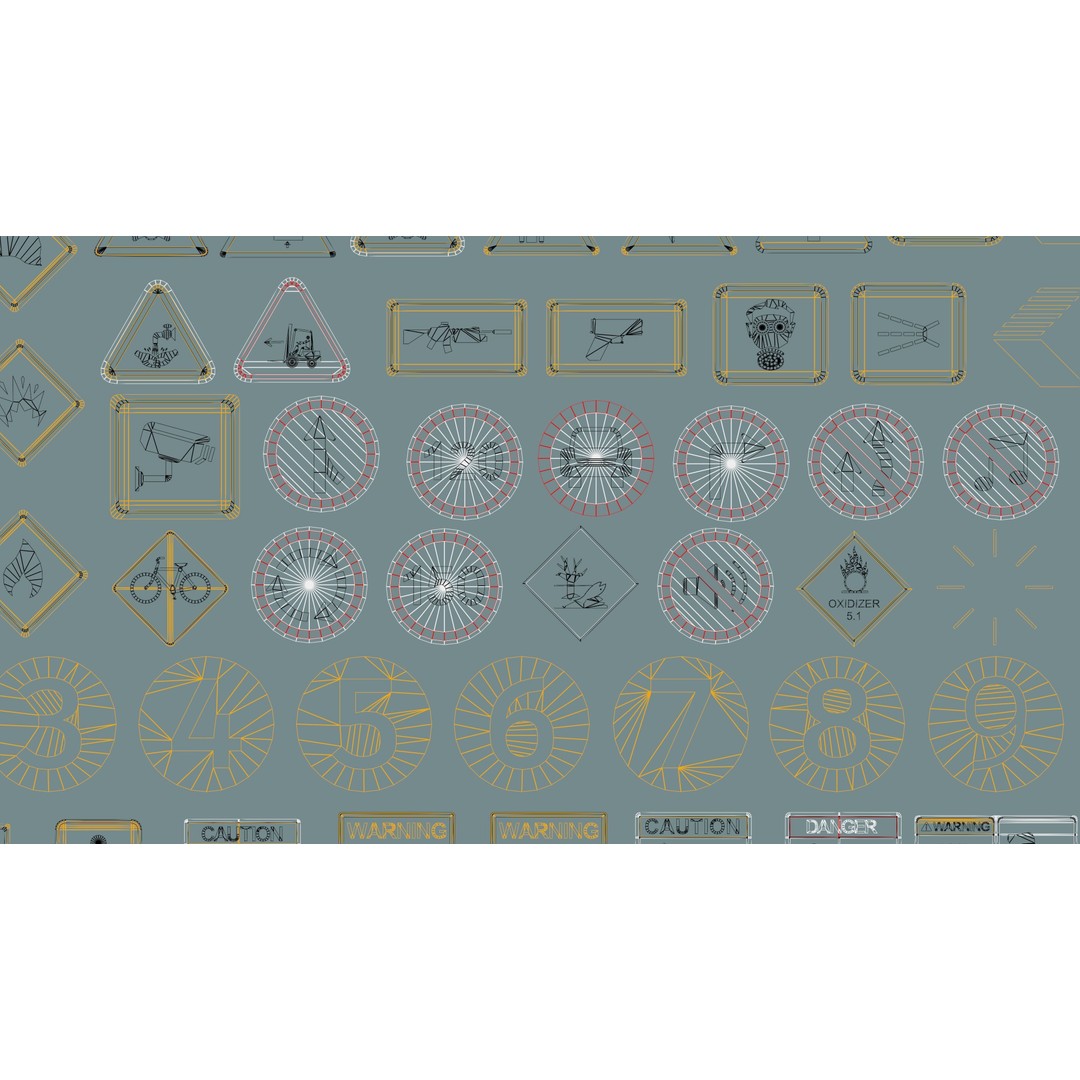 Decal 3D Model – Low Poly Collection of 201 Warning Signs, FBX, OBJ - View 13