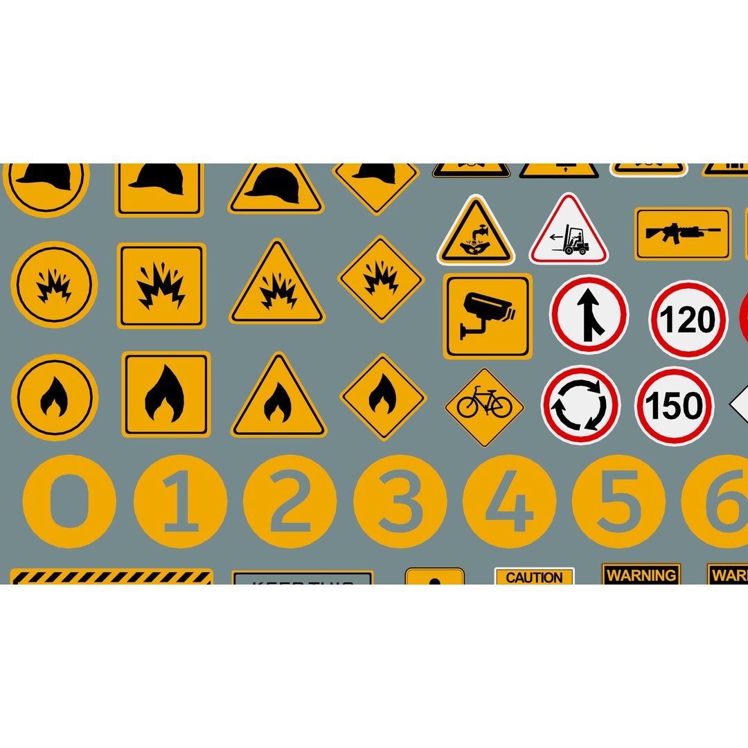 Decal 3D Model – Low Poly Collection of 201 Warning Signs, FBX, OBJ - View 14