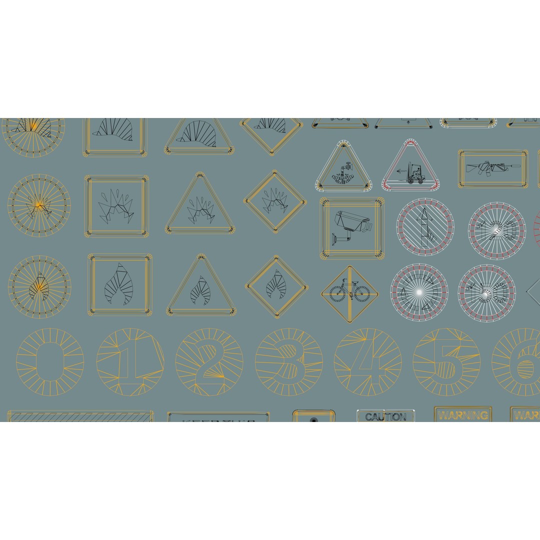 Decal 3D Model – Low Poly Collection of 201 Warning Signs, FBX, OBJ - View 15
