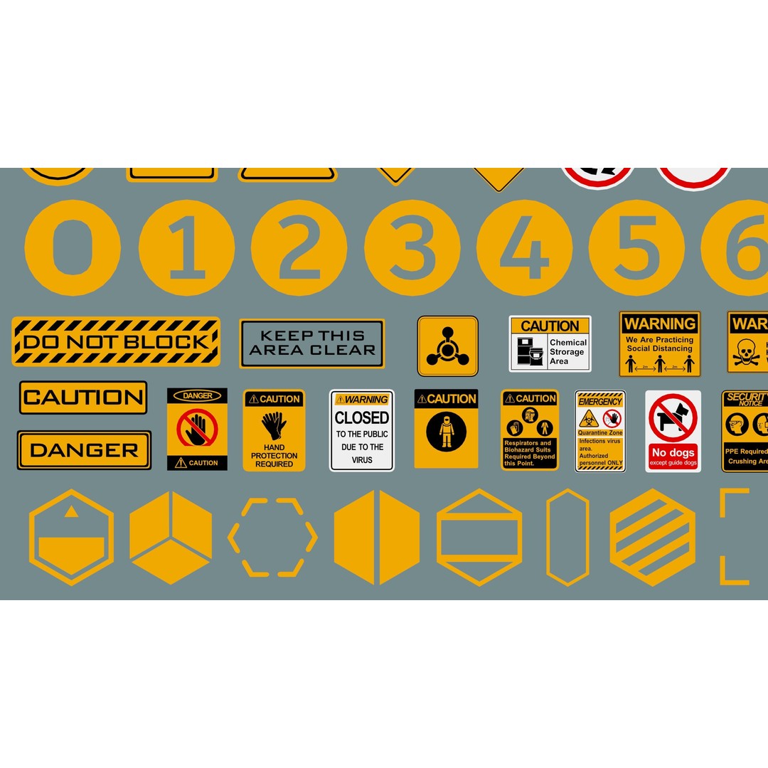 Decal 3D Model – Low Poly Collection of 201 Warning Signs, FBX, OBJ - View 16