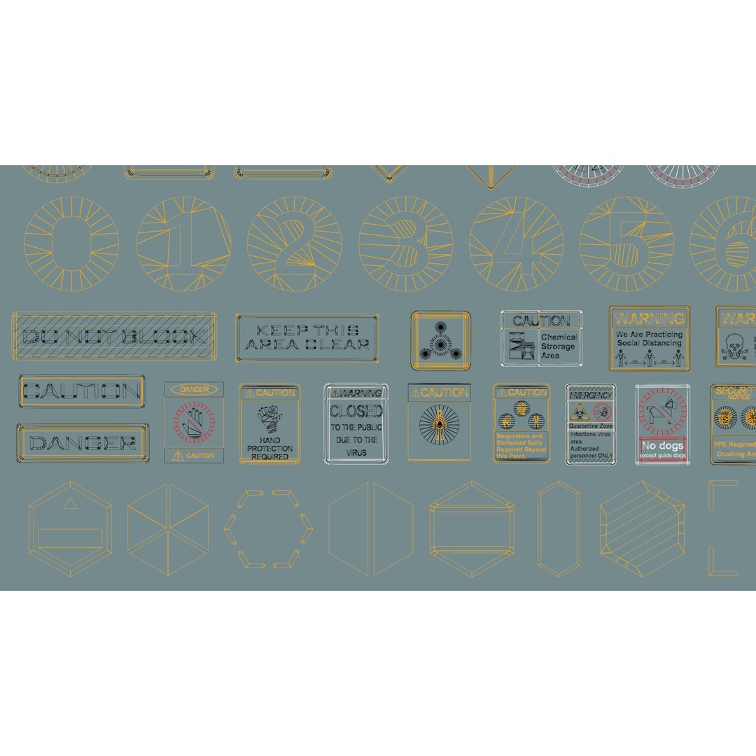 Decal 3D Model – Low Poly Collection of 201 Warning Signs, FBX, OBJ - View 17