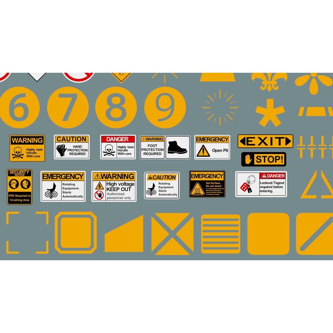 Decal 3D Model – Low Poly Collection of 201 Warning Signs, FBX, OBJ - View 18