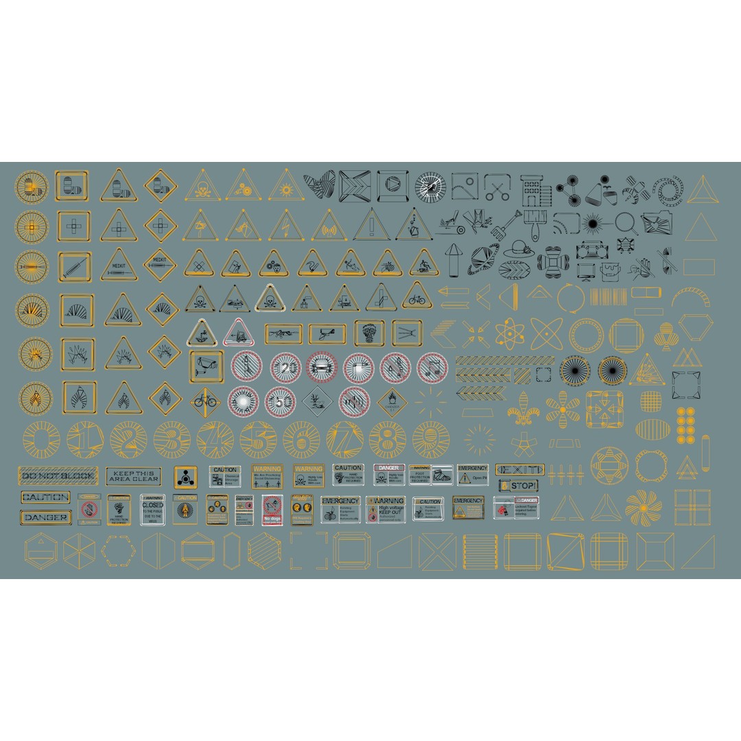 Decal 3D Model – Low Poly Collection of 201 Warning Signs, FBX, OBJ - View 3