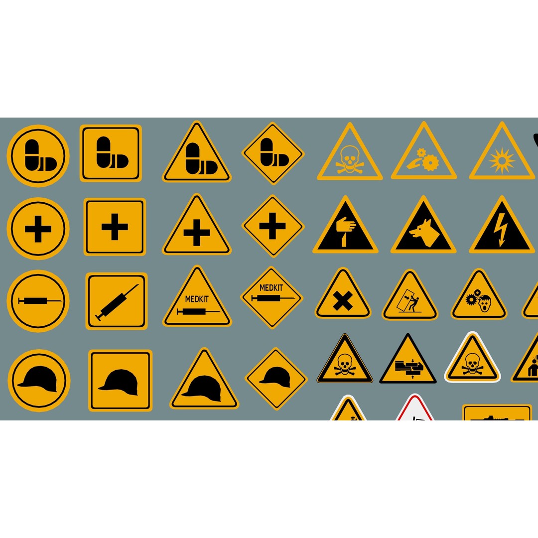 Decal 3D Model – Low Poly Collection of 201 Warning Signs, FBX, OBJ - View 4