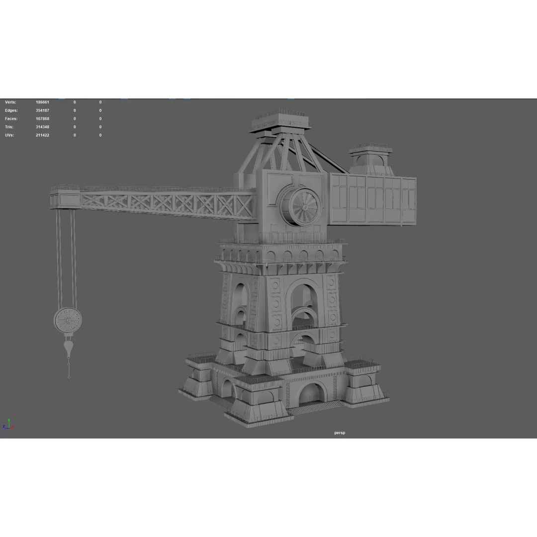 Steampunk Tower Crane 3D Model – Industrial Stylized Asset, PBR - View 10