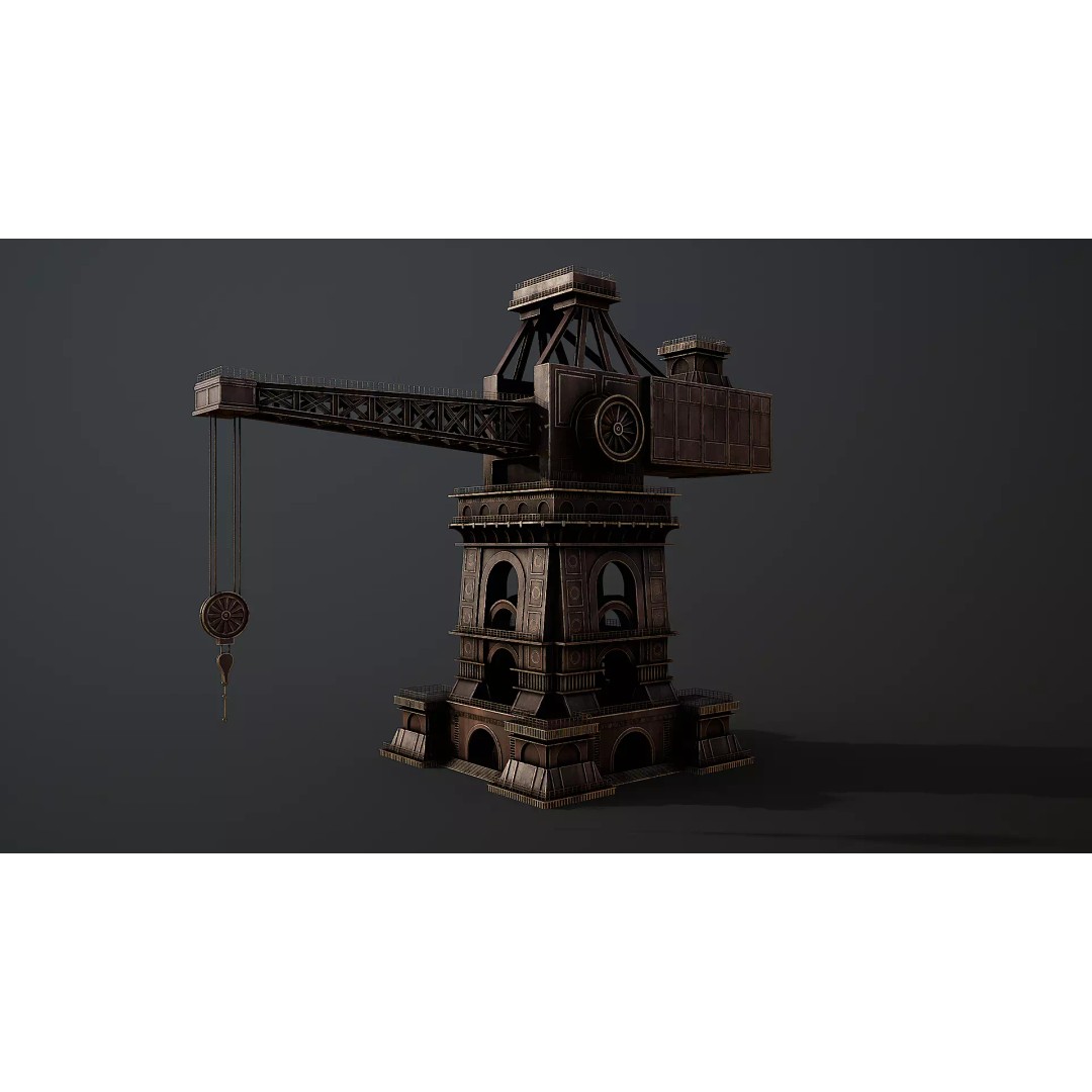 Steampunk Tower Crane 3D Model – Industrial Stylized Asset, PBR - View 3