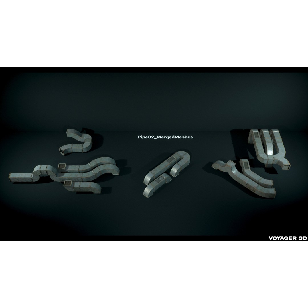Modular Pipes 3D Model – Low Poly Industrial Pipe Pack, FBX - View 13