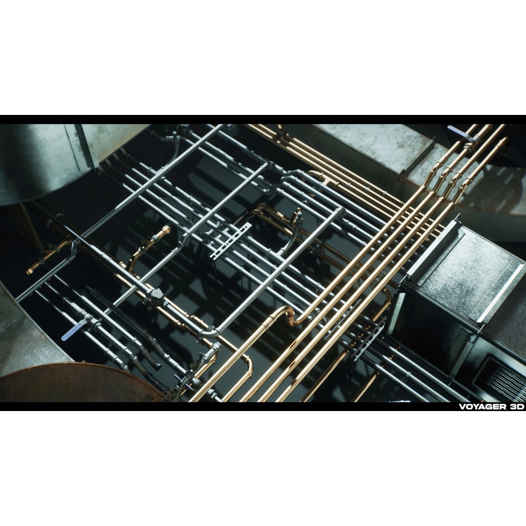 Modular Pipes 3D Model – Low Poly Industrial Pipe Pack, FBX - View 3
