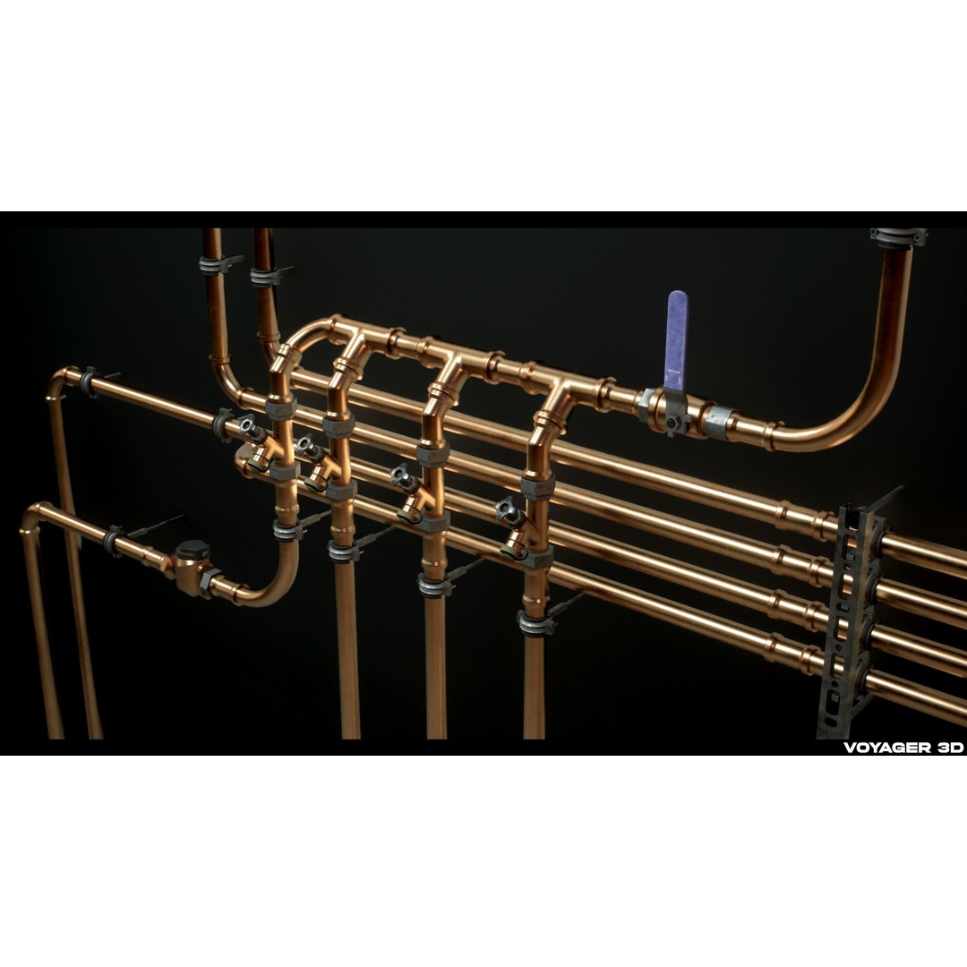 Modular Pipes 3D Model – Low Poly Industrial Pipe Pack, FBX - View 4