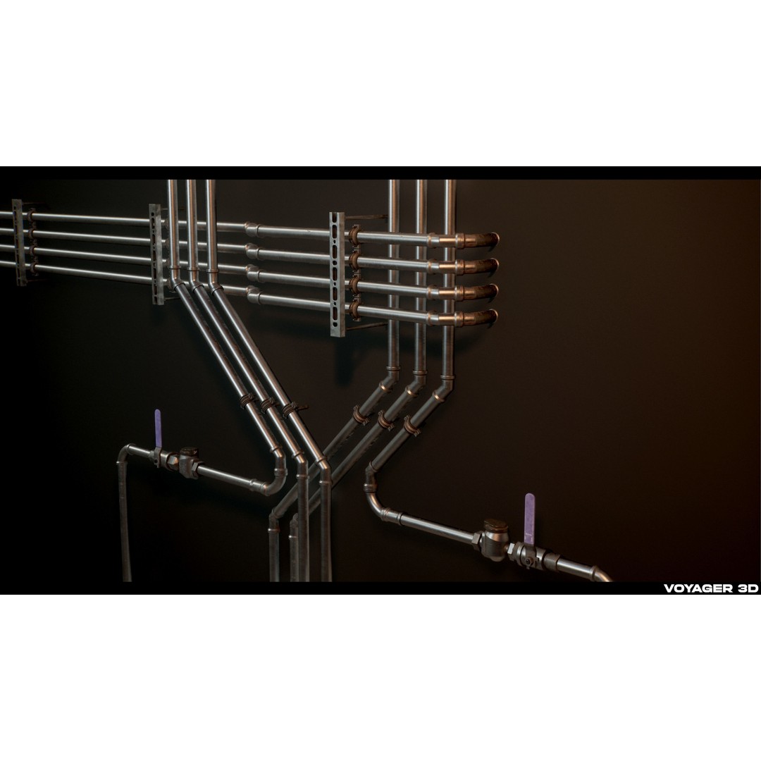 Modular Pipes 3D Model – Low Poly Industrial Pipe Pack, FBX - View 9