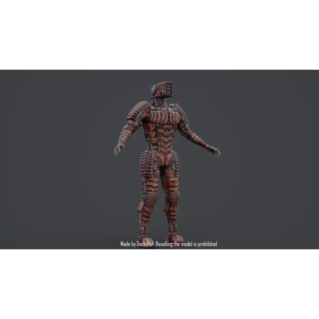 Bloody Horror Robot 3D Model – Low Poly Sci-Fi Character, FBX