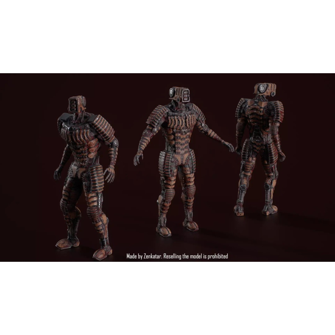 Bloody Horror Robot 3D Model – Low Poly Sci-Fi Character, FBX - View 3