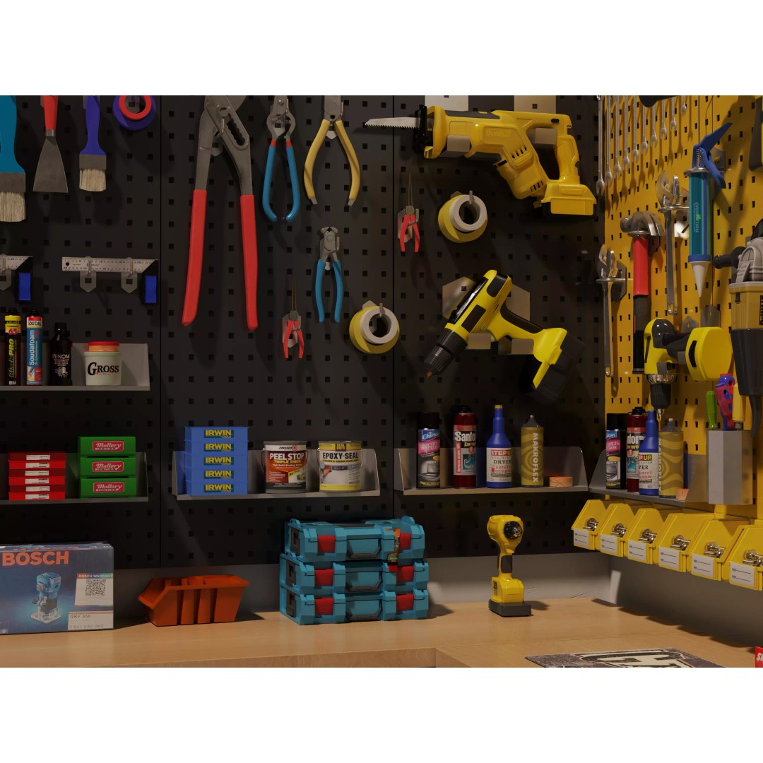 Ultimate Garage Workshop 3D Model – Professional L-Shaped Workbench, FBX, OBJ - View 11